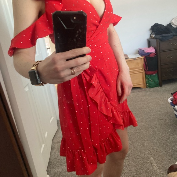 She + Sky Vibrant Red Ruffle Mini Dress - Picture 2 of 4